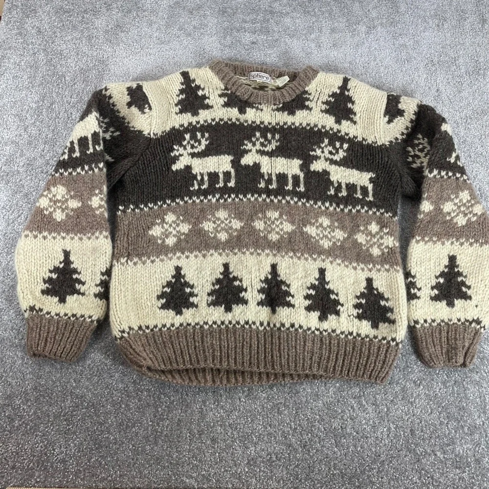 Vintage Wool Sweater Mens Medium Nordic Chunky Knit Christmas Reindeer Snowflake
